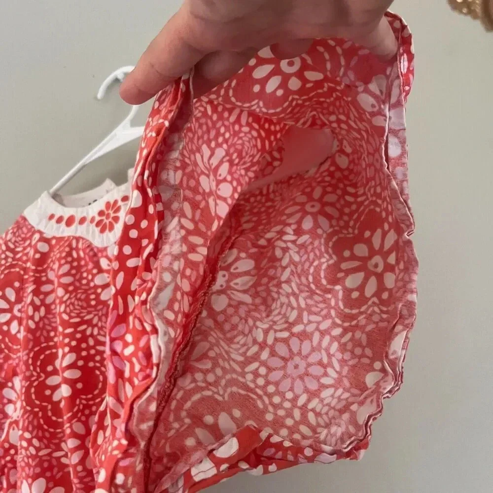 Gymboree Girls Orange Pink Blouse 5 Short Sleeve Dolman Floral Cotton Spring